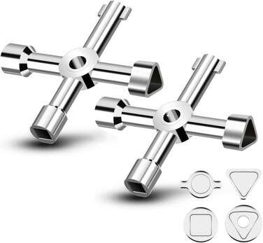 Generic Water Key Tool 4 Way, 2 Pack Universal 4 Way Multi Functional Utilities Key, meter Box Key Gas Key meter Key, Service Cross Key For Electric Water Gas meter Box Cupboard Cabinet Opening Key