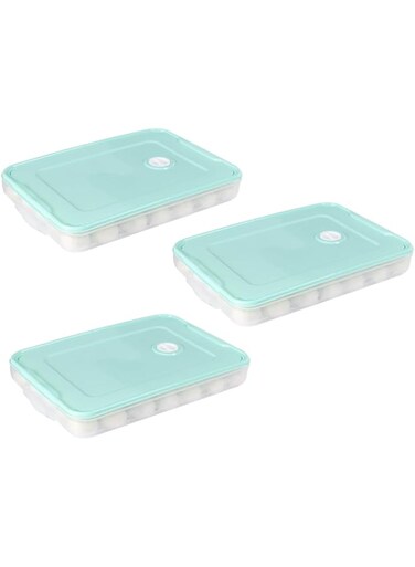 Benting 3PCS Dumpling Storage Box - Fridge Food Holder &amp; Organizer Tray with Lid - Stackable Single Layer Container Set in Green Plastic