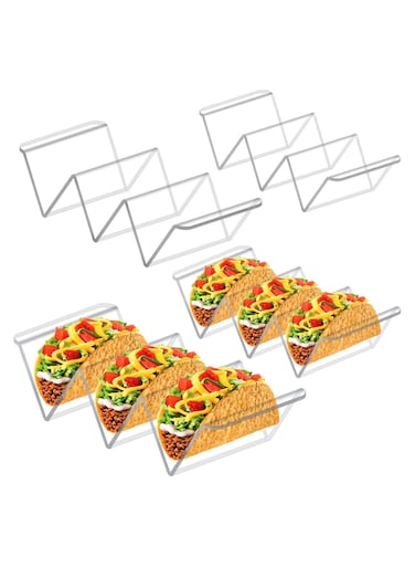 Acrylic Taco Holder Set of 4 &acirc;&euro;&ldquo; Clear Taco Stand Tray, Modern Lucite Taco Plates for Home, Restaurant, Dining, and Kitchen Table, Holds 2-3 Tacos or Snacks Each