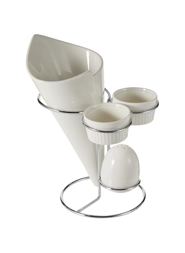 Symphony French Fries Holder With Saucer &amp; Salt Shake - 2 Pieces,White
