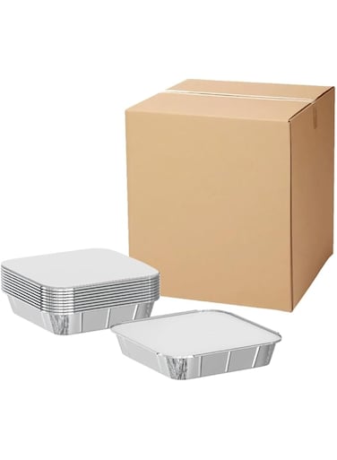 Cleaning Superstore Diamond Aluminium Food Storage Container With Lid, Square Take away Aluminium Food Pot container, Lunch Box- Food Storage Container Silver 25.5x25.5cm, Pack of 10, 2410cc (50)