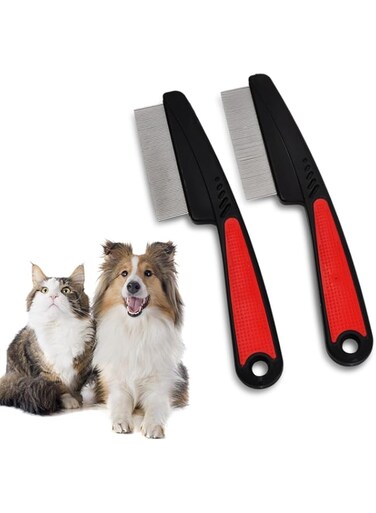 2 pack pet flea combs, 18 cm cat dog lice comb, professional flea comb for cats/dogs, stainless steel dust comb with fine teeth, pet flea removal comb, effective against fleas/nits/dirt/ticks