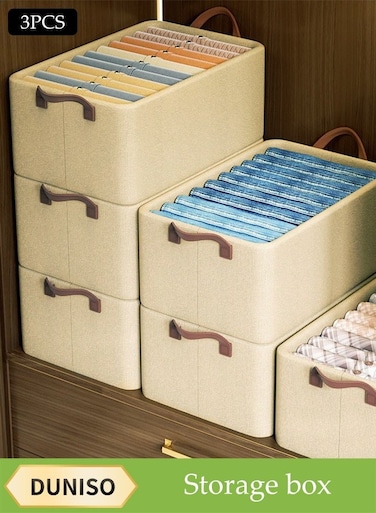 3 Pcs Wardrobe Clothes Organizer,Multifunctional Foldable Storage Box&iuml;&frac14;&OElig;With Handles, Wear Resistant And Easy To Clean&iuml;&frac14;&OElig;Moisture And Dust Prevention&iuml;&frac14;&OElig;Not Easily Deformed&iuml;&frac14;&OElig;For Storing Shirts, Sweaters, T Shirts, Jeans, 47*28*20cm