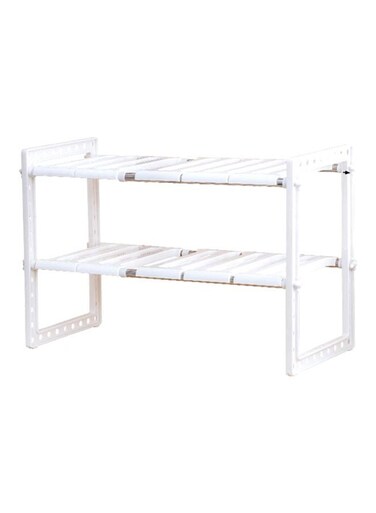 2-Tiers Expandable Kitchen Storage Rack White 15x10x27inch