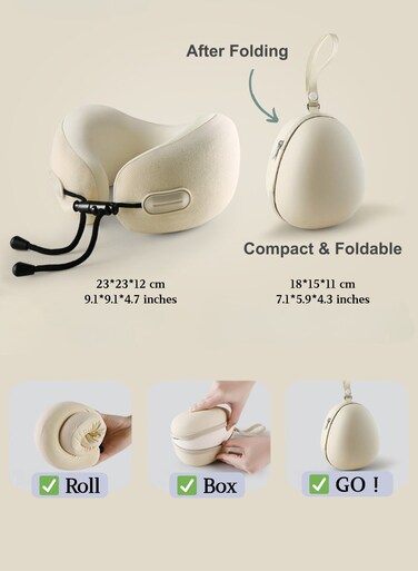 Foam U Shape Travel Neck Pillow with Adjustable Head Support, Portable Bag for Airplane, Car, Home &amp; Office, Soft White Ergonomic Pillow for Comfortable Support