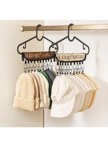 Excefore Folding Hat Rack with Stainless Steel Clips - Multifunctional Cap Organizer Hanger for Closet, Travel Clothespins Hanger with 10 Clips for Baseball Caps, Socks, Bras, and Accessories - Beige
