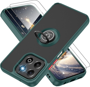 Case for Honor X5B Case Cover With 2Pack Screen Protector Metal Ring Holder Grip Kickstand Car Magnetic Mount Shockproof Matte Hard Back Bumper Case for Honor X5B Green
