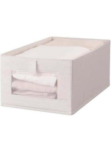 Excefore Stylish Foldable Cotton Linen Storage Bin with Clear Mesh Window - Versatile Organizer for Home, Office, and Kids&#39; Rooms