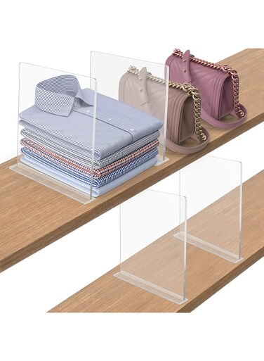 FNG8 Clear Acrylic Drawer Dividers [Pack of 4] - Vertical Drawer Organiser System for Home, Business &amp; Office - Transparent Cabinet Organiser Drawer Divider for Clothes, Shoes &amp; Books