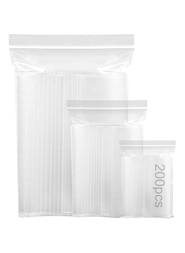 N C 200 pcs Clear Plastic Resealable Ziplock Bag, Resealable Cello Bag, Double Thickness Durable, Ziplock Plastic Bag For Cookies, Snacks, Tea, Dried Fruit, Ornament Organizer (7 * 11cm)