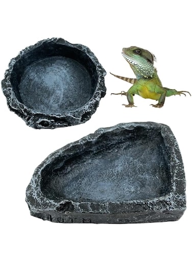 Reptile Feeding Bowl, 2 Pcs Reptile Water Dish Food Bowl Set Reptile Feeder Food &amp; Water Dish Corner Reptile Feeding Terrarium Bowls for Frog Tortoise Hermit Crab Breadworm Feeding for Leopard Gecko