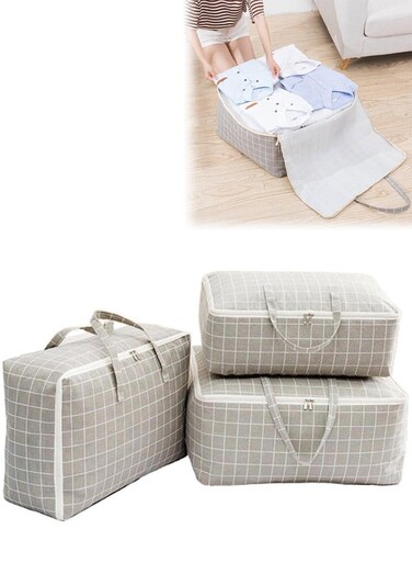 3PCS Moving Storage Bag with Zipper,Strong Storage Laundry Bags Extra Large Storage Bag Large Capacity Multipurpose Clothes Organizing Storage Bag with Strong Handles for Organizing Bedroom, Closet, Clothing, Comforter, Sweater, Organization and Storage with Zip and Handle grey (55*30*20cm)