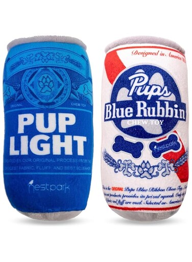 Pup Light and Pups Blue Rubbin Funny Dog Toys - Beer Dog Toys - Plush Squeaky Dog Toys for Medium, Small and Large - Cute Dog Gifts for Dog Birthday - Cool Stuffed Parody Dog Toys (2 Pack) (Mix)