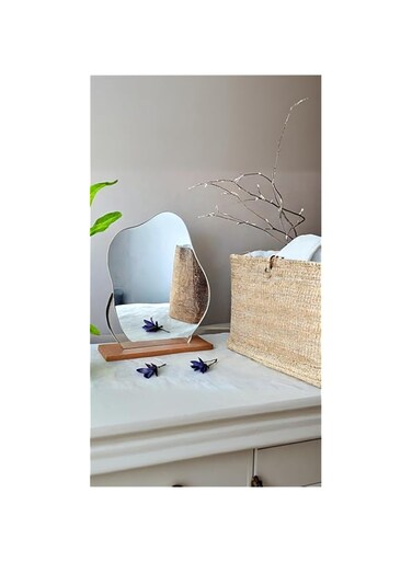 Sweet seven Aesthetic Acrylic Vanity Makeup Mirror with Stand - Frameless Tabletop Decor for Bedroom, Living Room, and Minimal Spaces