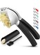 CENXI Comfort Grip Garlic Press, Garlic Mincer Tool, Garlic Crusher, Garlic Press Mincer Rust Proof, with Soft Ergonomic Handle, Easy Clean Set with Peeler and Brush