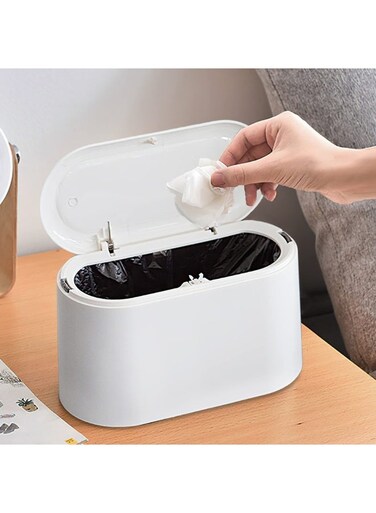 Trash Can with Lid Removable Small Garbage Can, Tiny Plastic Trash Bin, Pop Up Countertop Wastebasket, Counter Garbage Lint Bin for Bathroom,Office,Kitchen,Desk(White)