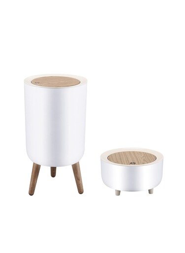 Trash can 1.8 Gallon，Dsektop garbage can 0.5 Gallon (2 Pieces) Mini Trash can with press top Lid, Nordic Modern waste basket, Office, Outdoor，Dog proof trash can(White)