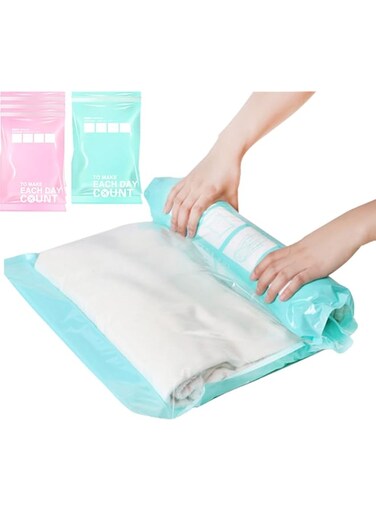 ALMEKAQUZ Portable Hand-Rolled Vacuum Compression Bags, Travel Space Saver Bags, 6Pcs Compression Storage Bags for Clothes, Blankets, Towels