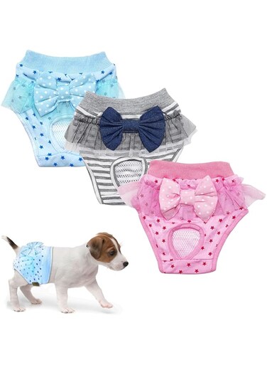 Female Pet Dog Cat Nappies Set, Pet Soft Dog Nappies Female, Dog Period Pants, Washable Female Dog Nappies, Reusable Dog Nappies, Puppy Sanitary Panties for Female Pet Incontinence (3 Pcs, M)