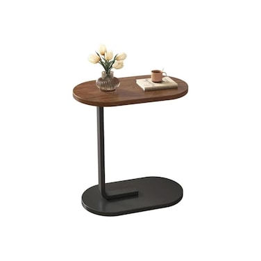 C-Shaped Side Table &ndash; Small Sofa End Table, Metal &amp; Wood Design for Living Room, Bed, Office