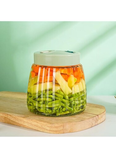 Goodern 1L Fermentation Jar,Kimchi Containers with Air Release Vents,Wide Mouth Glass Pickle Jar with Cap Lids Ideal for Fermenting Kimchi,Sauerkraut,Mason Canning Jars for Home Fermentation