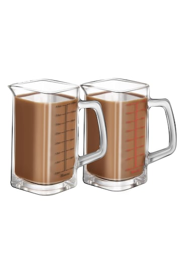 4oz Square Measuring Cup &amp; Shot Glass with Handle - V-Shaped Spout for Espresso &amp; Wine, Stylish Black &amp; Red Design