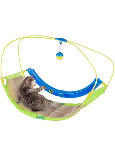 PETMAKER Interactive Cat Toy Rocking Activity Mat- Swing Playing Station with Sisal Scratching Area, Hanging Toy, Rolling Ball for Cats and Kittens