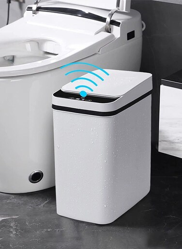 Bathroom Smart Touchless Trash Can - 3 Gallon Automatic Motion Sensor Rubbish Can with Lid Electric Waterproof Narrow Small Garbage Bin for Kitchen, Office, Living Room, Toilet, Bedroom,White
