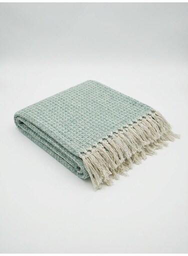 130 x 160 cm Premium Cotton Honeycomb Throw Blanket in Sage Green With 400GSM Soft Woven Texture For Sofa Bed Couch And Boho Room Decor