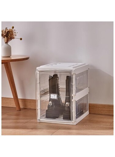 Organized Home Foldable Shoe Box with Clear Door Free-installation Thickened Shoe Storage Box Transparent Folding Shoe Cabinet Folding Shoe Rack Living Room Furniture Dustproof (2-layer)