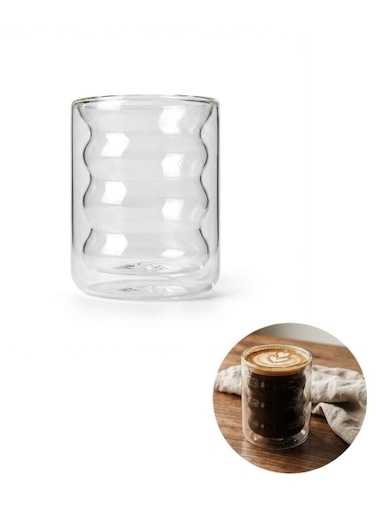375ML Modern Ripple Art Glass Coffee Cup, Double Walled Insulated Mug for Latte, Cappuccino, Tea, and Iced Drinks