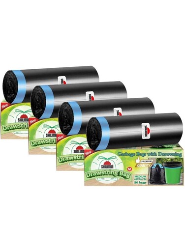 Premium OXO Biodegradable Drawstring Garbage Bag, 120 Bags, 48x56 cm, Black, Heavy Duty Leak Proof Lavender Scented Trash Bags for Home and Office Use