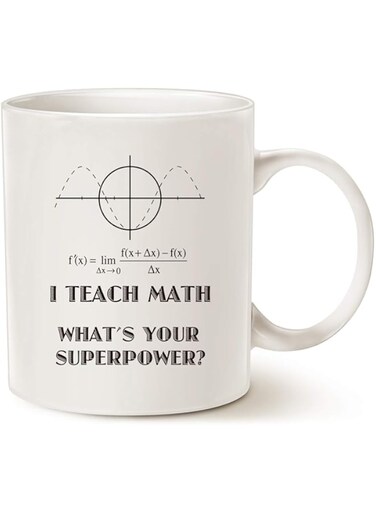 Funny Teacher Coffee Mug Christmas Gifts - I Teach Math What's Your Superpower? Unique Birthday Gifts for Teacher Ceramic Cup White, 14 Oz
