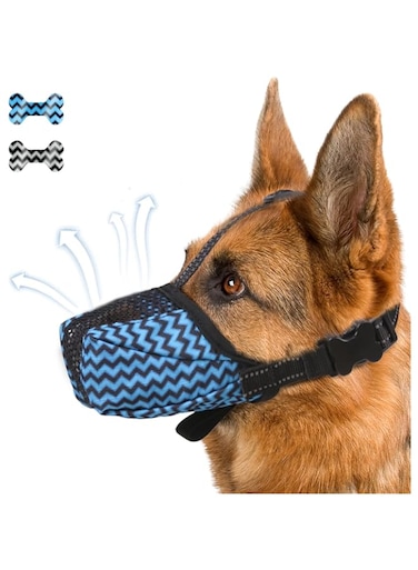 Dog Muzzle, Air Mesh Breathable Muzzle for Medium Large Sized Dogs to Anti &amp; Prevent Biting Barking Chewing, Soft Basket Muzzle for German Shepherd Dog with Reflective &amp; Adjustable Strap(Blue-XS