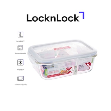 LocknLock 950ml Oven Glass Rectangular Container with Divider &ndash; Durable, Microwave Safe Food Storage Solution