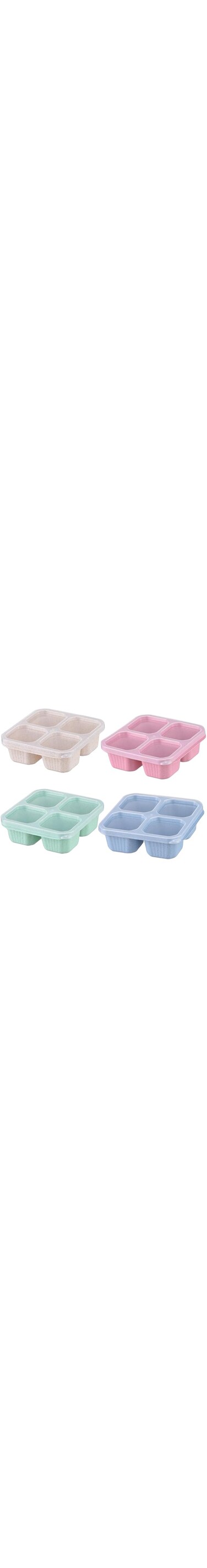 Nayubo 4 Pcs Small Snack Containers, Reusable Bento Snack Box 4-Compartment Meal Prep Container Adult Lunch Box Food Storage Containers for Work, Travel (Green/Blue/Pink/Beige)