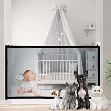 DELFINO Magic Pet Gate, Indoor Outdoor Retractable Dog Gate, with Portable Folding Mesh Safety Gate for The House Providing a Safe Enclosure to Play and Rest, 180 * 72 cm