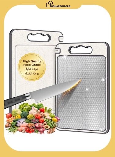 304 Stainless Steel Cutting Board - Heavy-Duty Titanium-Reinforced Chopping Board for Meat Bread Cheese Vegetable Chiken BBQ &amp; Fruits   Food Grade, Anti-Bacterial, Non-Slip Kitchen Board with Juice Groove 36.5cm*25cm