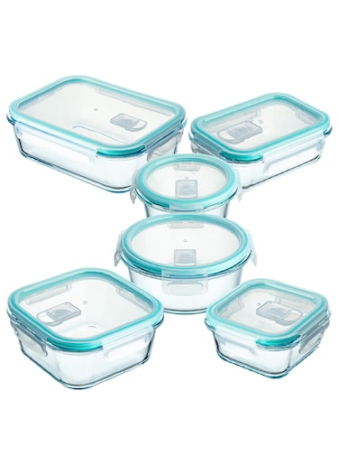 Glass Meal Prep Containers (6 pcs Mixed) - Glass Food Storage Containers with Lids, Glass Lunch Box, Portion Control, Airtight, Glass Bento Box Lunch Containers- 6P