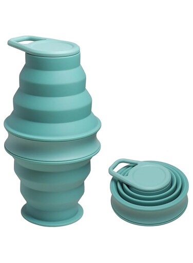 Xspring Folding Water Bottle, 500ml Folding Silicone Bottle, Shockproof, Leakproof, BPA Free, Portable Water Bottle with Anti-collapse Ring, Suitable for Travel, Gym, Hiking, Outdoor