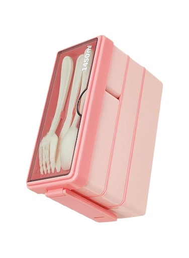 BROLEO Lunch Container, Stackable Easy To Clean Adult Lunch Box 3 Layers Portable 4 Compartments Durable with Divider for Kids (Pink)