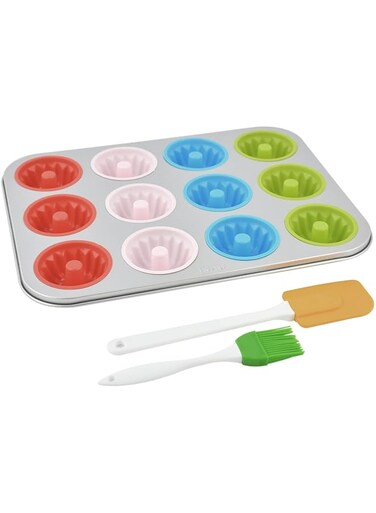 Prestige Fluted Muffin Pan Set, 12 Cup, Multicolour