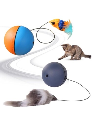 Azonee Interactive Cat Ball Toy, 2024 New Automatic Moving Rechargeable Dog &amp; Cat Ball, Smart Self-Rolling Motion Activated Enrichment Toy for Bored Indoor Cats &amp; Dogs (Blue+Gray, 2Pcs)