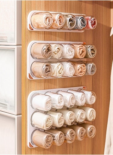 Wall Mounted Underwear Storage Box Wardrobe Organizer Box Capsule Style Non Punching for T-shirt Skirts Socks Bras Panties Scarf (5 Capsules)