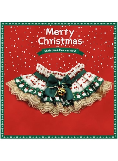 TAPIT Christmas Dog Costume Collar Lace Christmas Pet Accessories Christmas Adjustable Cats Dogs Costume Collar Clothe Set Xmas Costume for Cat Dogs Animal Christmas Party Supplies (B Bell, L)