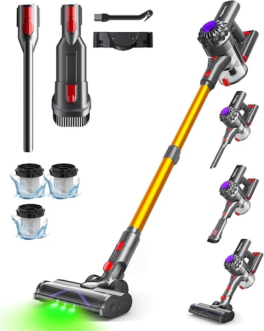 Cordless Vacuum Cleaner, 50 Mins/40 KPA, Battery Vacuum Cleaner with Geen LED, Wireless Cleaner