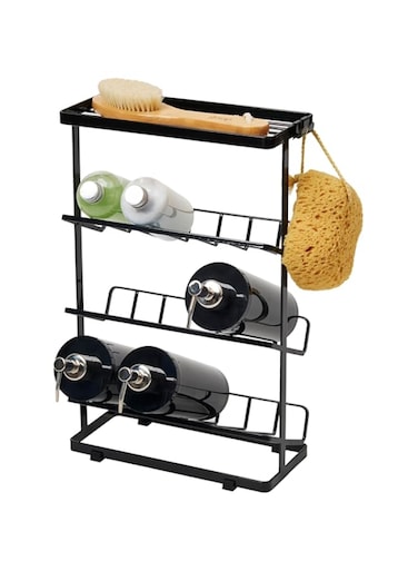 Yamazaki Home Dispenser Free Standing Bathroom Organizer Storage Holder   Steel   Shower Caddy, One Size, Black