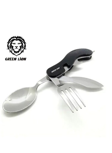 LION 4 in 1 Cutlery Set / Easy to Use / Spoon / Fork / Knife / Bottle Opener / Lightweight &amp; Compact / Innovative Design - Black