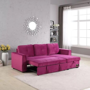 Wooden Twist Madera 5 Seater L-Shape Sofa Cum Bed with Comfort Cushion (Violet)