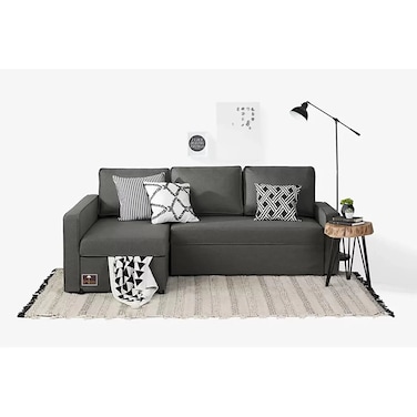 Wooden Twist Wide 5 Seater L-Shape Sofa Bed with Comfort Cushion (Charcoal Grey)